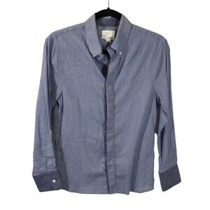 Band Of Outsiders Men's Button Up Shirt Size 1 Blue Pin Striped Long Sleeve